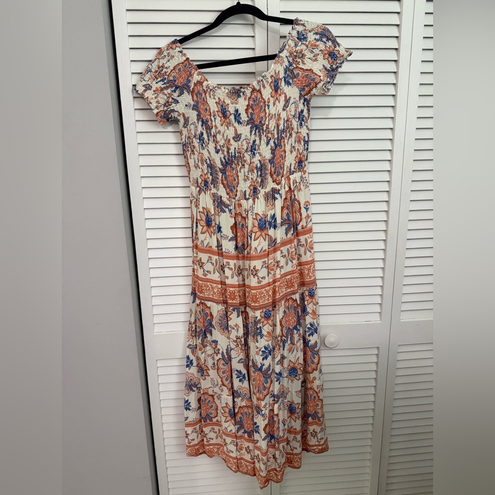 entro Cream Maxi Dress with Rust and Blue Floral Print